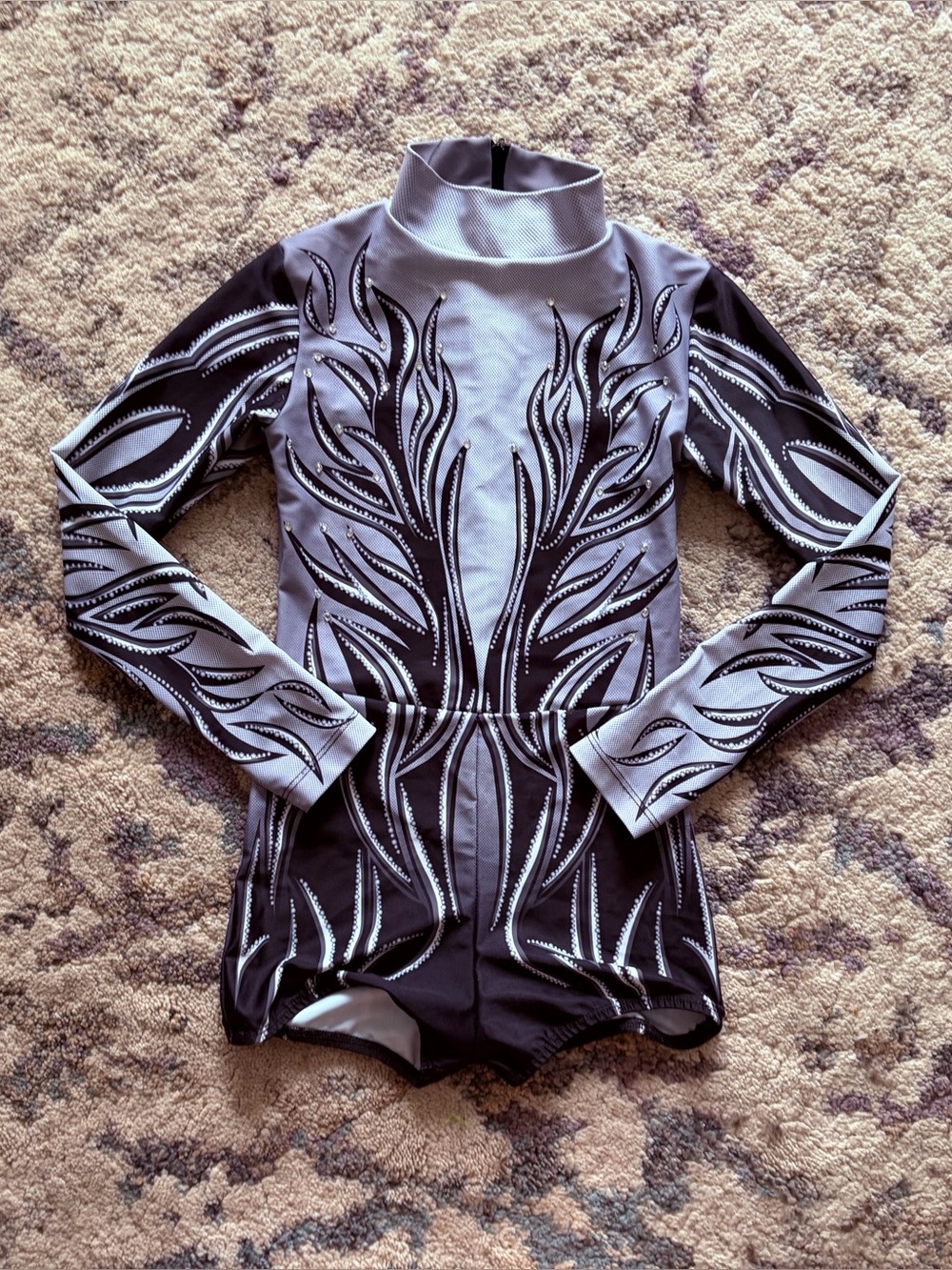 Black & Silver Patterned Biketard Dance Costume